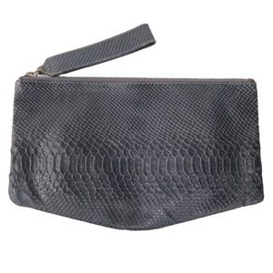 ALL SAINTS Leather Clutch Bag Python Embossed Dark Gray